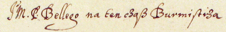 Z księgi miejskiej rachunkowej obejmującej rok 1664 fragment strony 87 z zestawieniem wydatków miasta
poniesionych w okresie 2–5 stycznia 1664 roku, gdy funkcję burmistrza sprawował Andrzej Belli –
oraz powiększenie zapisu imienia i funkcji burmistrza
(Archiwum Państwowe w Krakowie, sygn. rkps 2063, s. 87)