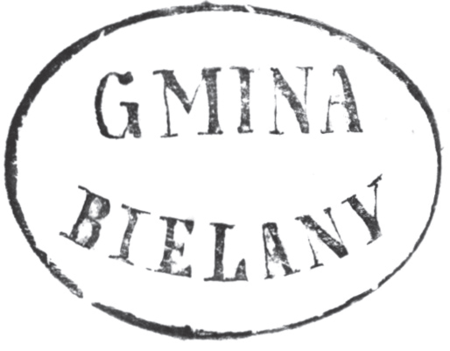 (1857)
Odciski pieczęci urzędowych Bielan z lat
1847, 1857 i 1931 oraz pieczęci klasztoru
Kamedułów z roku 1847 używanej w sprawach
właścicielskich wsi Bielany
(Archiwum Narodowe w Krakowie,
sygn. WM 563a, nlb.; sygn. WMK XIV-80,
s. 195; sygn. PUZKr 54, nlb.;
sygn. WM 562, s. 223)