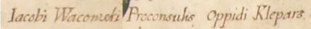 Dokument wydany w 1685 roku w Warszawie, w którym Jan III Sobieski zezwala na utworzenie w Kleparzu cechu szewców
oraz zatwierdza jego statut, co czyni na przedłożenie rajców kleparskich z ówczesnym burmistrzem Jakubem Waczowskim
na czele – oraz zbliżenie zapisu imienia i funkcji (Archiwum Narodowe w Krakowie, sygn. perg. 1264)