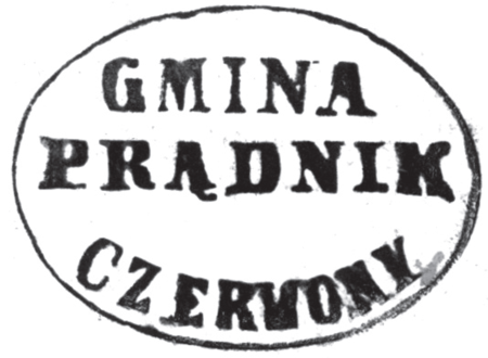 (1850)
Odcisk w wosku pieczęci ławniczej Prądnika
z 1467 roku oraz odciski czerwonoprądnickich
pieczęci urzędowych z lat 1847, 1850 i 1925
(Archiwum Uniwersytetu Jagiellońskiego,
sygn. dok. perg. 177; Archiwum Narodowe
w Krakowie, sygn. WM 562, s. 185;
sygn. 29/456/128, nlb.; PUZKr 56, nlb.)