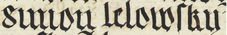 Z księgi radzieckiej Kazimierza obejmującej lata 1481–1508: fragment wpisu dokumentującego
wybór rady urzędującej na rok 1501, z Szymonem Lelowskim w składzie – zbliżenie zapisu imienia
(Archiwum Narodowe w Krakowie, sygn. K 7, s. 396–
397)