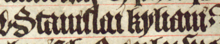 Z księgi radzieckiej Kazimierza obejmującej lata 1402–1416: fragment wpisu
dokumentującego wybór rajców na rok 1410, ze Stanisławem Kilianim w składzie – oraz zbliżenie zapisu imienia
(Biblioteka Jagiellońska, sygn. rkps 1045/1, k. 197)