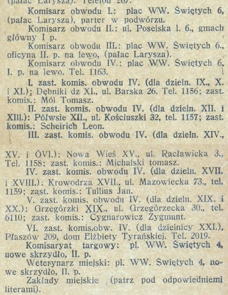 Opublikowany w księdze adresowej z roku 1913 spis krakowskich magistrackich komisarzy obwodowych
i ich zastępców kierujących filiami w Obwodzie IV – wśród nich zastępca komisarza Jan Tullius
(Mikulski 1913, s. tytułowa, s. 413)