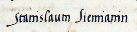 Z księgi radzieckiej obejmującej lata 1532–1536 fragment strony 703 z wpisem zawierającym wykaz rajców
urzędujących wybranych na rok 1536, wśród których wymieniony został Stanisław Ziemianin –
oraz powiększenie zapisu imienia (Archiwum Państwowe w Krakowie, sygn. rkps 435, s. 703)