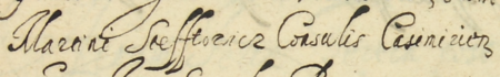 Z księgi inwentarzy mieszczan kazimierskich obejmującej lata 1618–1647: początkowy fragment spisu inwentarza
po zmarłym Marcinie Steftowiczu, sporządzonego w 1625 roku – oraz zbliżenie zapisu imienia i urzędu
(Archiwum Narodowe w Krakowie, sygn. K 448, s. 96)