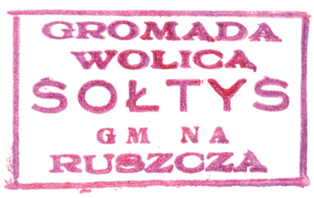 (1938)
Odciski pieczęci urzędowych Wolicy z lat
1861, 1926 i 1938
(Archiwum Narodowe w Krakowie,
sygn. 29/456/210, nlb.;
sygn. 29/286/61, nlb.; sygn. 29/1023/31, nlb.)