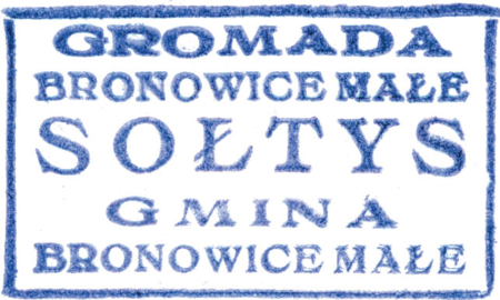 (1936)
Odcisk pieczęci dominialnej Bronowic Małych
z 1833 roku używanej też jako pieczęć wsi oraz
odciski pieczęci urzędowych gminy i gromady
Bronowice Małe z lat 1867, 1925 i 1936
(Archiwum Narodowe w Krakowie,
sygn. WMK IX-29, nlb.; sygn. WMK
XIV-81, s. 1372; sygn. PUZKr 45, s. 309;
sygn. 29/1023/26, nlb.)