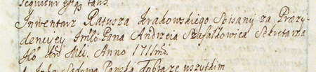 Z księgi radzieckiej obejmującej lata 1711–1716 strona tytułowa oraz strona 112 otwierająca
dwunastostronicowy szczegółowy spis inwentarza Ratusza, sporządzony – jak to ujęto –
„za prezydentury” Andrzeja Szafałkowicza – oraz powiększenie tytułu tego spisu z imieniem burmistrza
(Archiwum Państwowe w Krakowie, sygn. rkps 475, s. 1, 112)