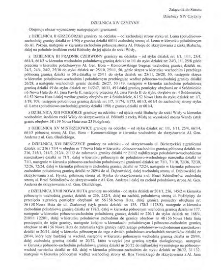 Z oryginału uchwały nr XCIX/1508/14 Rady Miasta Krakowa z dnia 12 marca 2014 r.
w sprawie organizacji i zakresu działania Dzielnicy XIV Czyżyny w Krakowie
(Statut Dzielnicy XIV Czyżyny)