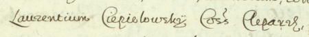 Z księgi wójtowskiej Kleparza obejmującej lata 1611–1617: fragment wpisu z 1612 roku dotyczącego
sprawy z udziałem Wawrzyńca Ciepielowskiego, rajcy kleparskiego – zbliżenie zapisu imienia i urzędu
(Archiwum Narodowe w Krakowie, sygn. KL 10, s. 358)
