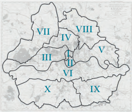 Plan konturowy podziału na obwody w latach 1941–1951
na podkładzie planu miasta
przedstawionego w pełnym kształcie na s. 601