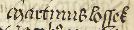 Z księgi radzieckiej Kazimierza obejmującej lata 1481–1508: fragment wpisu dokumentującego
wybór rady urzędującej na rok 1492, z Marcinem Losskiem w składzie – oraz zbliżenie zapisu imienia
(Archiwum Narodowe w Krakowie, sygn. K 7, s. 215)