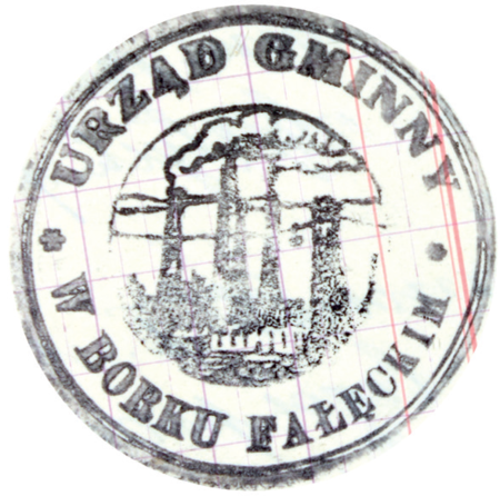 (1930)
Odciski pieczęci urzędowych Borku Fałęckiego
z lat 1868, 1925, 1930 i 1937
(Archiwum Narodowe w Krakowie,
sygn. 29/1078/2, s. 11, 117, 203;
sygn. 29/286/44, s. 26)