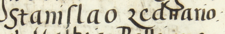 Z księgi radzieckiej Kazimierza obejmującej lata 1545-1551: fragment wpisu dokumentującego
wybór rady urzędującej na 1546 rok, ze Stanisławem Zednarskim w składzie – oraz zbliżenie zapisu imienia
(Archiwum Narodowe w Krakowie, sygn. K 11, s. 33)