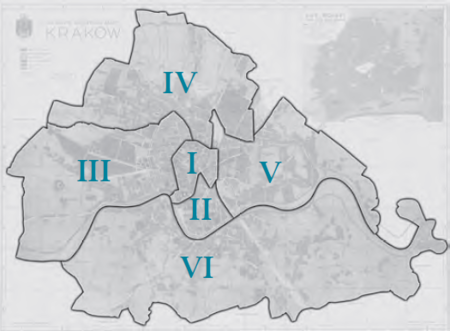 Plan konturowy podziału na obwody w latach 1938–1941
na podkładzie planu miasta
przedstawionego w pełnym kształcie na s. 572