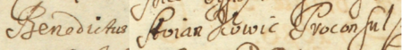 Z akt sądowych wielkorządcy krakowskiego obejmujących lata 1666–1684: fragment wpisu z roku 1680
z nazwiskami rajców urzędujących, z ówczesnym burmistrzem Benedyktem Stojankowiczem na czele, składających przed
sądem oświadczenie w spornej sprawie dotyczącej arendowania miejskich gruntów – oraz zbliżenie zapisu imienia i funkcji
(Archiwum Narodowe w Krakowie, sygn. Teut. 73, s. 772)