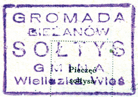 (1949)
Odcisk w laku pieczęci gminnej Bieżanowa
z 1787 roku oraz odciski pieczęci urzędowych
z lat 1920, 1925 i 1949
(CPAHU we Lwowie, sygn. fond 19, opis 1,
sprawa 173; Archiwum Narodowe w Krakowie,
sygn. PUZKr 43, s. 1, 26;
sygn. Gm. WiW 8, nlb.)