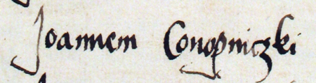 Z księgi radzieckiej obejmującej lata 1532–1536 wpis ze strony 195 z wykazem rajców urzędujących
wybranych na rok 1537, wśród których znajduje się Jan Konopnicki – oraz powiększenie zapisu imienia
(Archiwum Państwowe w Krakowie, sygn. rkps 435, s. 195)