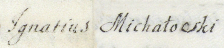 Z urzędowego spisu rajców obejmującego lata 1363–1802 fragmenty stron 51–52 z wpisem z 1718 roku o wyborze do rady
po śmierci Aureliusza Federiciego (nr 568) nowego rajcy Ignacego Pawła Michałowskiego, jak zapisano „wielce oddanego dla
miasta Krakowa oraz sąsiadującego Kazimierza, gdzie piastował ważne funkcje w urzędzie” – oraz powiększenie zapisu imienia
(Archiwum Państwowe w Krakowie, sygn. rkps 1477, s. 51–52)