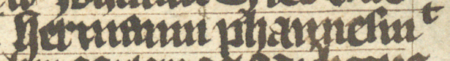 Z księgi radzieckiej Kazimierza obejmującej lata 1402–1416: fragment wpisu
dokumentującego wybór rajców na rok 1403, z Hermanem Phannesmitem w składzie –
oraz zbliżenie zapisu imienia (Biblioteka Jagiellońska, sygn. rkps 1045/1, k. 36)