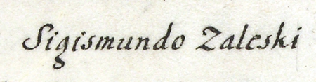 Z urzędowego spisu rajców obejmującego lata 1363–1802 fragment strony 31 z wpisem z 1696 roku
o wyborze do rady miejskiej na miejsce po zmarłym Kazimierzu Bonifacym Kantellim (nr 539) nowego rajcy,
Zygmunta Zaleskiego, jak zapisano: „starszego ławnika krakowskiego, obdarzonego niezwykłymi zdolnościami i wiedzą oraz
znającego obce kraje” – oraz powiększenie zapisu imienia (Archiwum Państwowe w Krakowie, sygn. rkps 1477, s. 31)