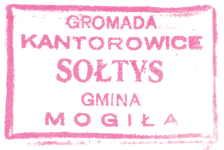 (1946)
Odciski wspólnej pieczęci Zesławic, Dłubni
i Kantorowic z 1836 roku oraz pieczęci urzędowych
Kantorowic z lat 1865, 1920 i 1946
(Archiwum Narodowe w Krakowie,
sygn. WMK IX-38, nlb.; sygn. T.Schn. 721, nlb.;
sygn. PUZKr 50, nlb.; sygn. UW II 391, s. 439)