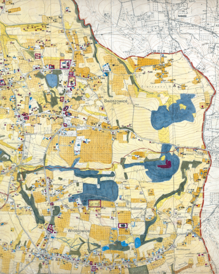 Z dokumentacji Biura Rozwoju Krakowa dotyczący wsi Swoszowice fragment sporządzonej w 1968 roku
Inwentaryzacji bezpośredniej użytkowania terenu i budynków dla gromady Swoszowice
(Archiwum Narodowe w Krakowie, sygn. 29/1405/2331)