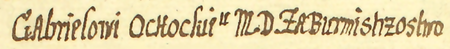 Z księgi miejskiej rachunkowej obejmującej rok 1648 fragment strony 121 z zestawieniem wypłat
dla członków rady urzędującej za sprawowanie burmistrzowstwa, z Gabrielem Ochockim wśród wynagradzanych –
oraz powiększenie zapisu imienia, skrótu stopnia doktora medycyny i funkcji burmistrza
(Archiwum Państwowe w Krakowie, sygn. rkps 1748, s. 121)