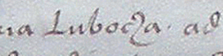 Akt wydany w Zwierzyńcu w 1535 roku, mocą którego prepozyt Krzysztof Borowski, ksieni Anna Służewska
i konwent klasztoru zwierzynieckiego zezwalają Piotrowi Kmicie, kasztelanowi sandomierskiemu i staroście
krakowskiemu, na zastawienie sołectwa we wsi klasztornej Lubocza – oraz powiększenie zapisu nazwy wsi „Lubocza”
(Archiwum Klasztoru Sióstr Norbertanek w Krakowie, sygn. dok. perg. 53)