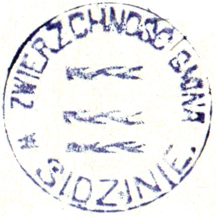 (1926)
Odciski pieczęci urzędowych Sidziny z lat
1845, 1926 i 1947 1947 oraz odcisk pieczęci
uniwersyteckiej z 1799 roku
(Archiwum Narodowe w Krakowie,
sygn. K. Krak. op. 102, s. 21;
sygn. PUZKr 58, nlb.; sygn. Gm. Skw. 23,
s. 471; Archiwum Uniwersytetu Jagiellońskiego,
sygn. perg. 1113)