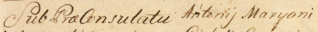 Z księgi miejskiej obejmującej protokoły sądów potocznych odbywających się w rezydencji prezydentów Krakowa
w latach 1781–1782 fragment strony 31 z wpisem sprawy rozpatrywanej w 1781 roku
za kadencji burmistrzowskiej Jana Antoniego Marianiego – oraz powiększenie zapisu imienia i funkcji burmistrza
(Archiwum Państwowe w Krakowie, sygn. rkps 1142, s. 31)