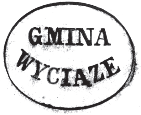 (1859)

Odciski
pieczęci urzędowych Wyciąża z lat
1859 i 1912, pieczęci sołtysiej Przylasku
Wyciąskiego z 1949 roku oraz pieczęci dominium
Wyciąże z 1847 roku
(Archiwum Narodowe w Krakowie,
sygn. 29/456/39, nlb.; sygn. PUZKr 29, nlb.;
sygn. Gm. Ru. 17, s. 360;
sygn. 29/4556/187, nlb.)