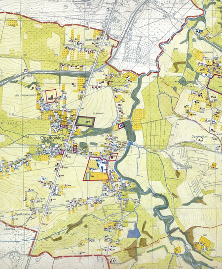 Z dokumentacji Biura Rozwoju Krakowa dotyczący wsi Opatkowice fragment sporządzonej w 1968 roku
Inwentaryzacji bezpośredniej użytkowania terenu i budynków dla gromady Swoszowice
(Archiwum Narodowe w Krakowie, sygn. 29/1405/2331)