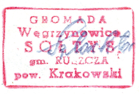 (1953)
Odciski pieczęci urzędowych Węgrzynowic
z lat 1924 i 1953
(Archiwum Narodowe w Krakowie,
sygn. PUZKr 56, nlb.; sygn. Gm. Ru. 34, s. 349)