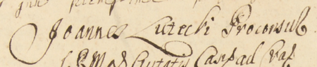 Z księgi radzieckiej Kazimierza obejmującej protokoły spraw z lat 1720–1721: strony z wpisanymi sprawami z 1720 roku;
na stronie lewej blok podpisów przedstawicieli władz miejskich, z podpisem burmistrza Jana Luteckiego na czele –
oraz zbliżenie podpisu z zapisem funkcji (Archiwum Narodowe w Krakowie, sygn. K 121, s. 26–27)