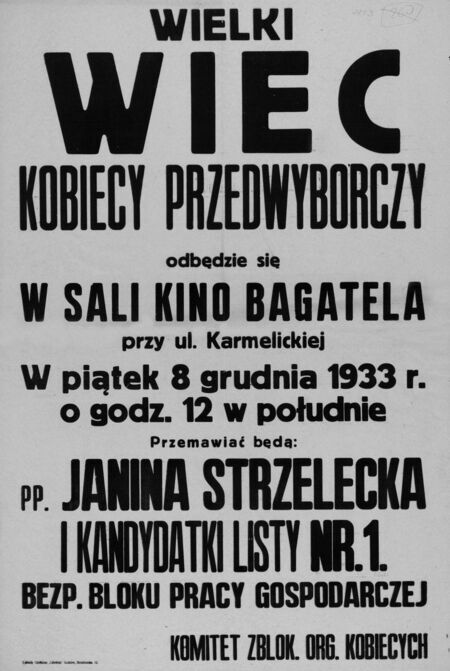 Afisz z kampanii przed wyborami do krakowskiej Rady Miejskiej,
które przeprowadzono 10 grudnia 1933 roku.