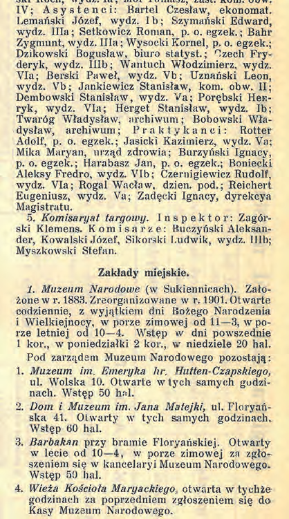 Komisarz Jan Stanisław Jankiewicz w spisie personelu magistrackiego
zawartym w zestawieniu Szematyzm Krakowski –
Reprezentacja miasta Krakowa – stan na rok 1913
(Kalendarz Czecha 1914, s. tytułowa, s. 119)