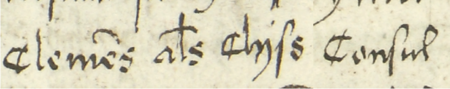 Z księgi miejskiej ławniczej Kleparza obejmującej lata 1499–1528: wpis z 1720 roku dokumentujący wybór wójta
i członków ławy miejskiej; wójtem został wybrany Klemens zwany Klisz, rajca stary – oraz zbliżenie zapisu imienia
i urzędu (Archiwum Narodowe w Krakowie, sygn. KL 1, s. 335)