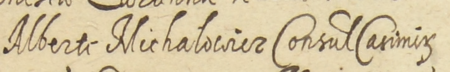 Z księgi inwentarzy mieszczan kazimierskich obejmującej lata 1618–1647: początkowy fragment sporządzonego
w 1622 roku spisu inwentarza po zmarłym Wojciechu Michałowiczu, rajcy i burmistrzu kazimierskim – oraz zbliżenie
zapisu imienia i urzędu (Archiwum Narodowe w Krakowie, sygn. K 448, s. 48)