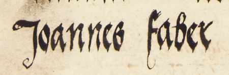 Z księgi radzieckiej Kazimierza obejmującej lata 1521–1533: fragment wpisu
dokumentującego wybór rady urzędującejna rok 1529, z Janem kowalem w składzie – oraz zbliżenie zapisu imienia
(Archiwum Narodowe w Krakowie, sygn. K 9, s. 200–201)