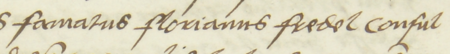 Z księgi ławniczej Kleparza obejmującej sprawy z lat 1528–1553: początkowy fragment wpisu z 1554 roku
zawierającego testament Floriana Fredla, rajcy – oraz zbliżenie zapisu imienia i urzędu
(Archiwum Narodowe w Krakowie, sygn. KL 2, s. 729)