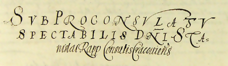 Z księgi radzieckiej obejmującej lata 1602–1607 strony 1050–1051 z nagłówkiem wpisów spraw
za kadencji burmistrzowskiej Stanisława Rappa w 1606 roku – oraz powiększenie zapisu imienia i funkcji burmistrza
(Archiwum Państwowe w Krakowie, sygn. rkps 456, s. 1050–1051)