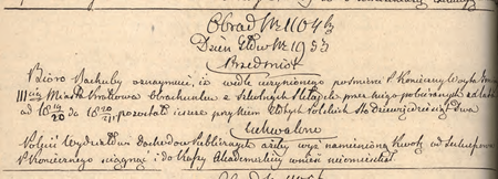 Z sentencjonarza obrad Senatu Rządzącego Wolnego Miasta Krakowa wpis z 1826 r. dotyczący
nieżyjącego już Mateusza Koniecznego, b. wójta
(Archiwum Narodowe w Krakowie, sygn. WMK IV-6, s. 195)