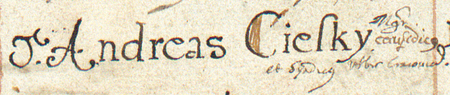 Z księgi Liber promotionum philosophorum ordinis in Universitate studiorum Jagellonica
ab anno Domini 1561–1655 strona 93 z listą absolwentów wydziału filozoficznego w roku 1622 –
oraz powiększenie zapisu imienia wraz z późniejszymi dopiskami (Biblioteka Jagiellońska, sygn. rkps. 252 III, s. 93)