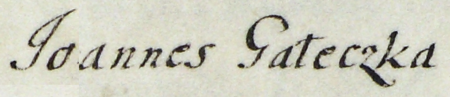 Z urzędowego spisu rajców obejmującego lata 1363–1802 fragment strony 39 z wpisem z 1706 roku
o wyborze do rady po śmierci Kazimierza Głuchowskiego (nr 576) nowego rajcy Jana Gałeczki,
męża, jak zapisano, „wspaniałych cnót i nieposzlakowanej opinii, z nadzieją wszystkich, że w swej pracy
dla publicznego dobra będzie naśladował swoich poprzedników” – oraz powiększenie zapisu imienia
(Archiwum Państwowe w Krakowie, sygn. rkps 1477, s. 39)