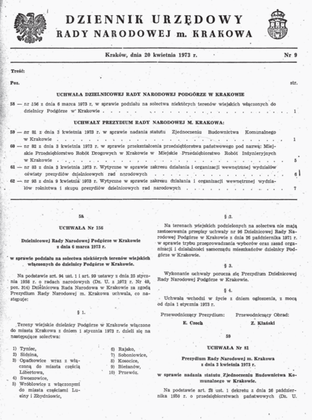 Przykład przejściowego „życia po życiu” niektórych miejsowości przyłączonych do Krakowa po 1915 roku –
już w ramach dzielnic miejskich, w tym przypadku Dzielnicy Podgórze
(z zasobów Urzędu Miasta Krakowa)