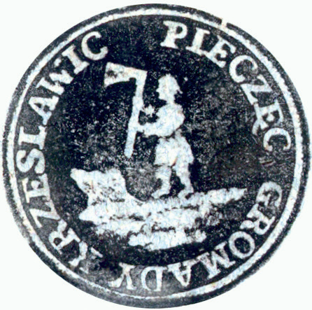 (1830)
Odciski pieczęci urzędowych Krzesławic
z lat 1830, 1867, 1925 i 1946
(Archiwum Narodowe w Krakowie,
sygn. 29/455/308, nlb.;
sygn. WMK XIV-80, s. 2078;
sygn. PUZKr 51, nlb.; sygn. 29/1080/11, s. 83)