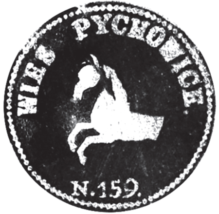 (1877)
Odciski pieczęci urzędowych Pychowic z lat
1820, 1877, 1927 i 1937
(CPAHU we Lwowie, sygn. fond 20, opis 1,
sprawa 240; Archiwum Narodowe
w Krakowie, sygn. 29/464/1133, nlb.;
sygn. PUZKr 56, nlb.; Archiwum Opactwa
Benedyktynów w Tyńcu, sygn. 5/1/4/11)