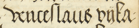 Z księgi radzieckiej Kazimierza obejmującej lata 1481–1508: fragment wpisu dokumentującego
wybór rady urzędującej na rok 1498, z Wacławem Wiką w składzie – oraz zbliżenie zapisu imienia
(Archiwum Narodowe w Krakowie, sygn. K 7, s. 333)