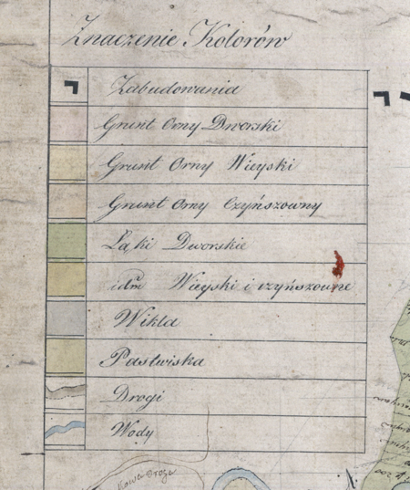 Z Archiwum Wolnego Miasta Krakowa mapa wsi Zesławice i Kantorowice wyrysowana w 1821 roku przez Wincentego Jarockiego,
mierniczego rządowego Królestwa Polskiego i Rzeczypospolitej Krakowskiej; mapa weszła do zasobu Komisji Włościańskiej Wolnego
Miasta Krakowa prowadzącej prace przygotowujące uwłaszczenie chłopów – oraz powiększenia fragmentów legendy
(Archiwum Narodowe w Krakowie, sygn. 29/200/59)